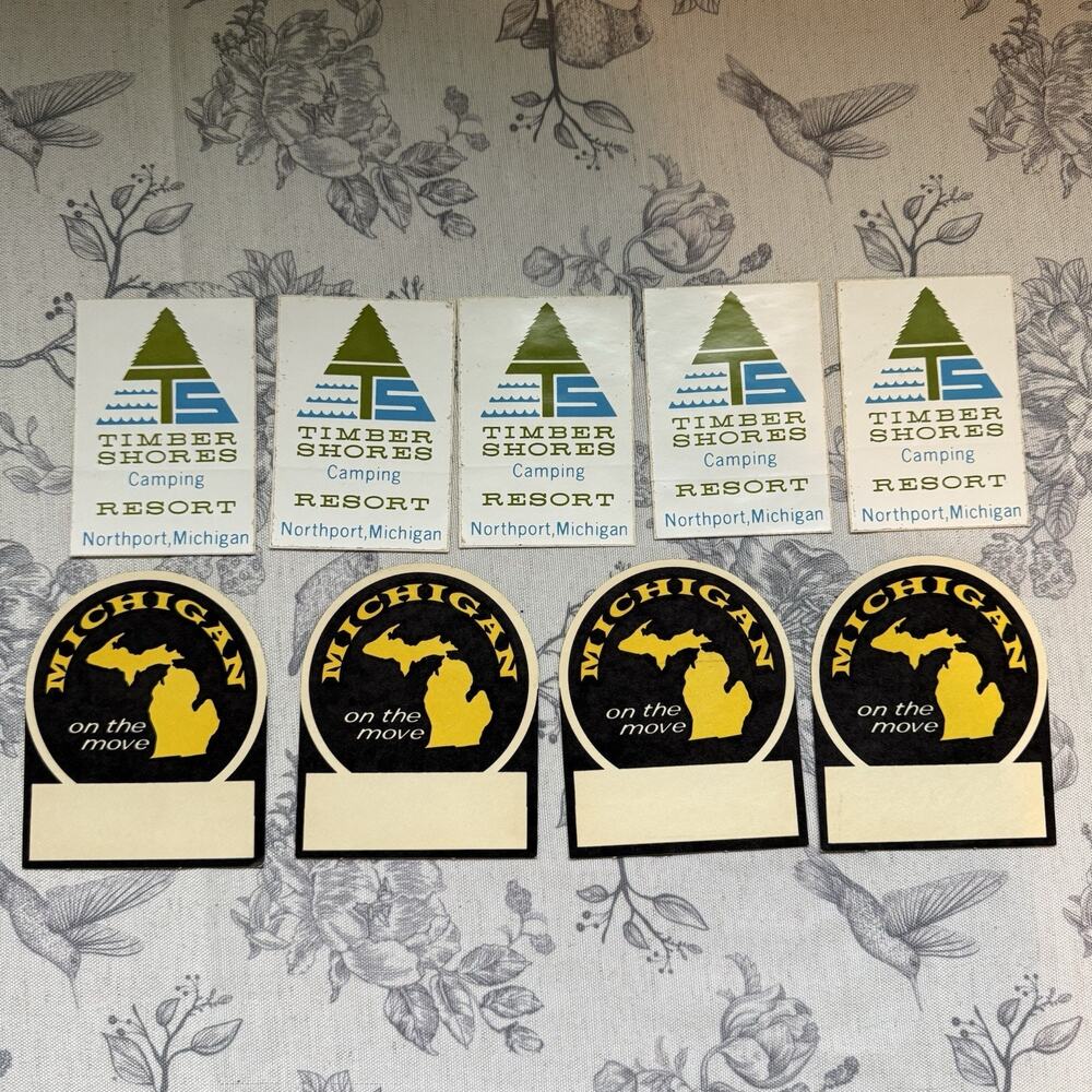 Vtg Timber Shores Camping Resort Sticker Lot Collectible Northport Michigan Map